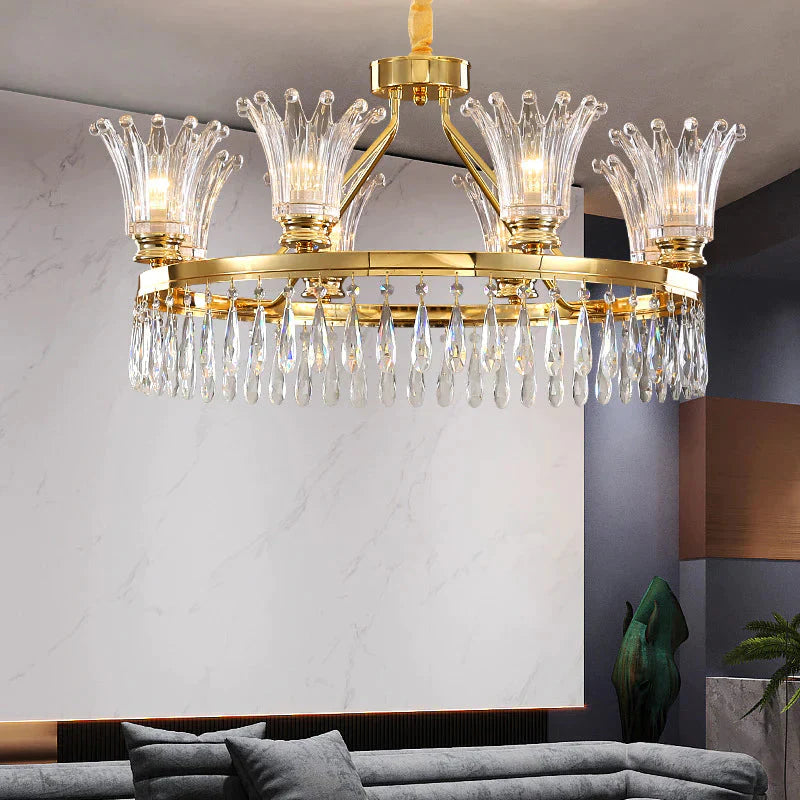 Round Crystal Chandelier Light Luxury Living Room Lamp Bedroom Exhibition Hall Pendant