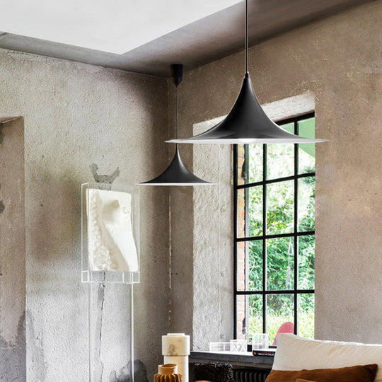 Sofia - 16/19W Trumpet Pendant Lighting Simplicity Metal 1 Light Black/Grey/White Hanging Black / 16