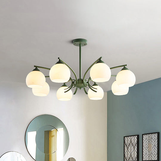 Grace - Opal Sphere Shade Living Room Chandelier Glass 6/8 Lights Macaron Stylish