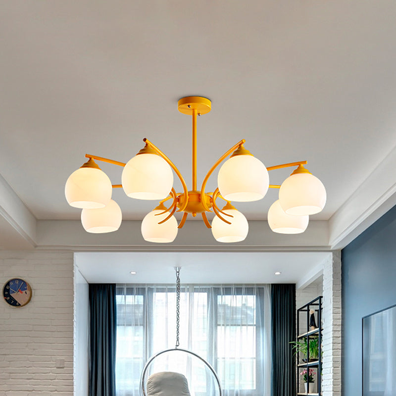 Grace - Opal Sphere Shade Living Room Chandelier Glass 6/8 Lights Macaron Stylish