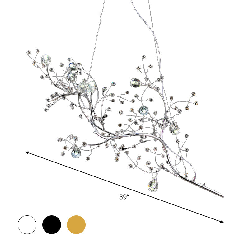 Situla - Metallic Thin Branch Chandelier With Crystal Bead 10 Lights Romantic Suspension Light For