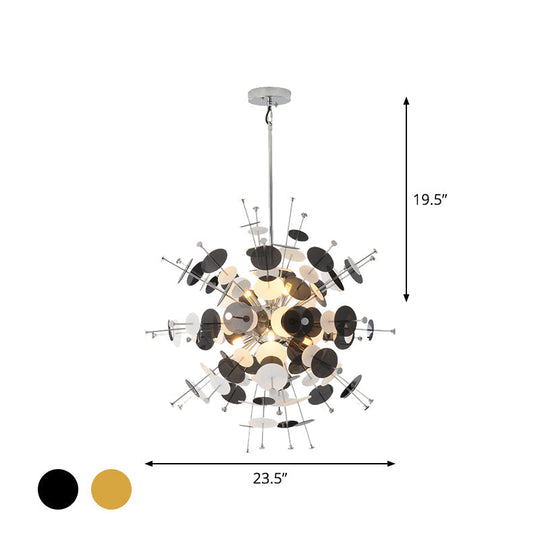 Valã©Rie - Modern Multi Head Sphere Chandelier Style Metal Hanging Light In Black/Gold With Small