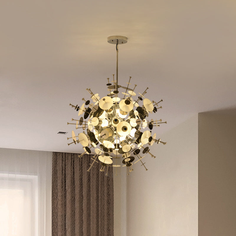 Valã©Rie - Modern Multi Head Sphere Chandelier Style Metal Hanging Light In Black/Gold With Small