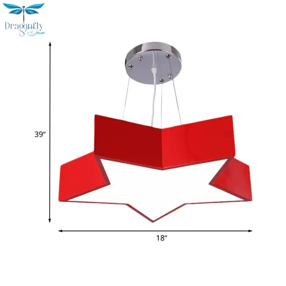 18’/23.5’ W Kids Led Pendant Chandelier Red Star Hanging Ceiling Light With Acrylic Shade For