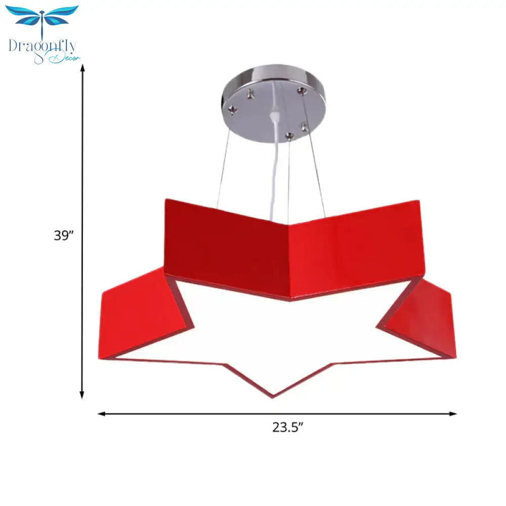 18’/23.5’ W Kids Led Pendant Chandelier Red Star Hanging Ceiling Light With Acrylic Shade For