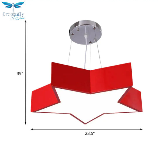 18’/23.5’ W Kids Led Pendant Chandelier Red Star Hanging Ceiling Light With Acrylic Shade For