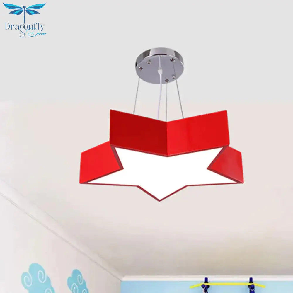 18’/23.5’ W Kids Led Pendant Chandelier Red Star Hanging Ceiling Light With Acrylic Shade For