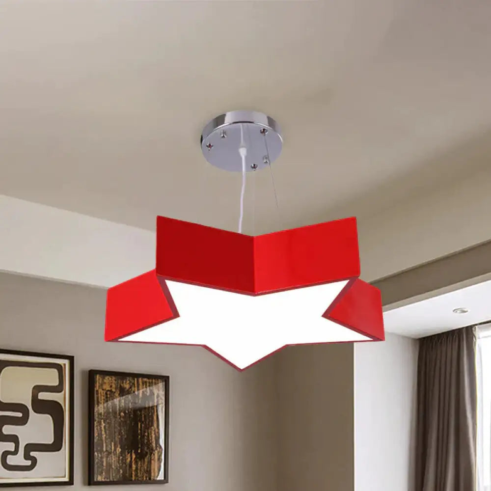 18’/23.5’ W Kids Led Pendant Chandelier Red Star Hanging Ceiling Light With Acrylic Shade For