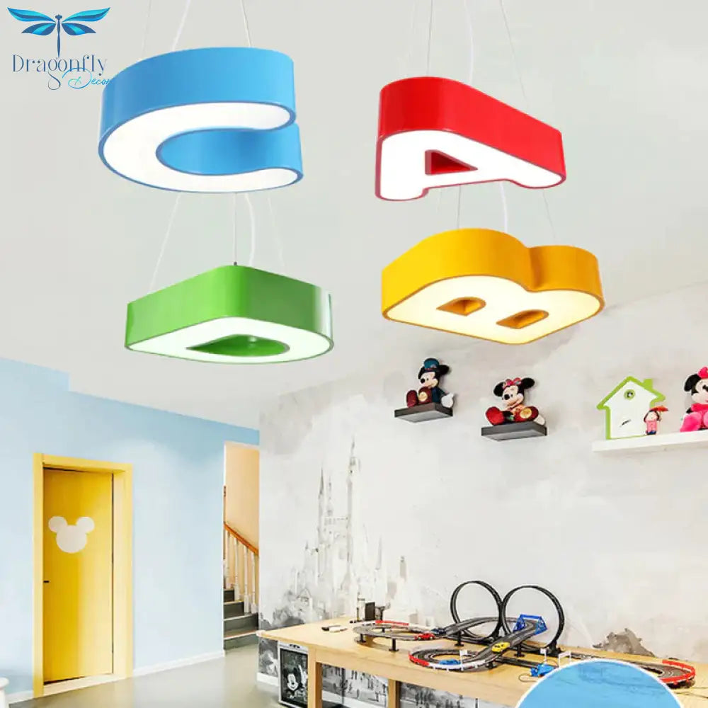 18’/23.5’ Wide Alphabet Flush Mount Lighting Kids Metal Red/Blue/Green Led Ceiling Light