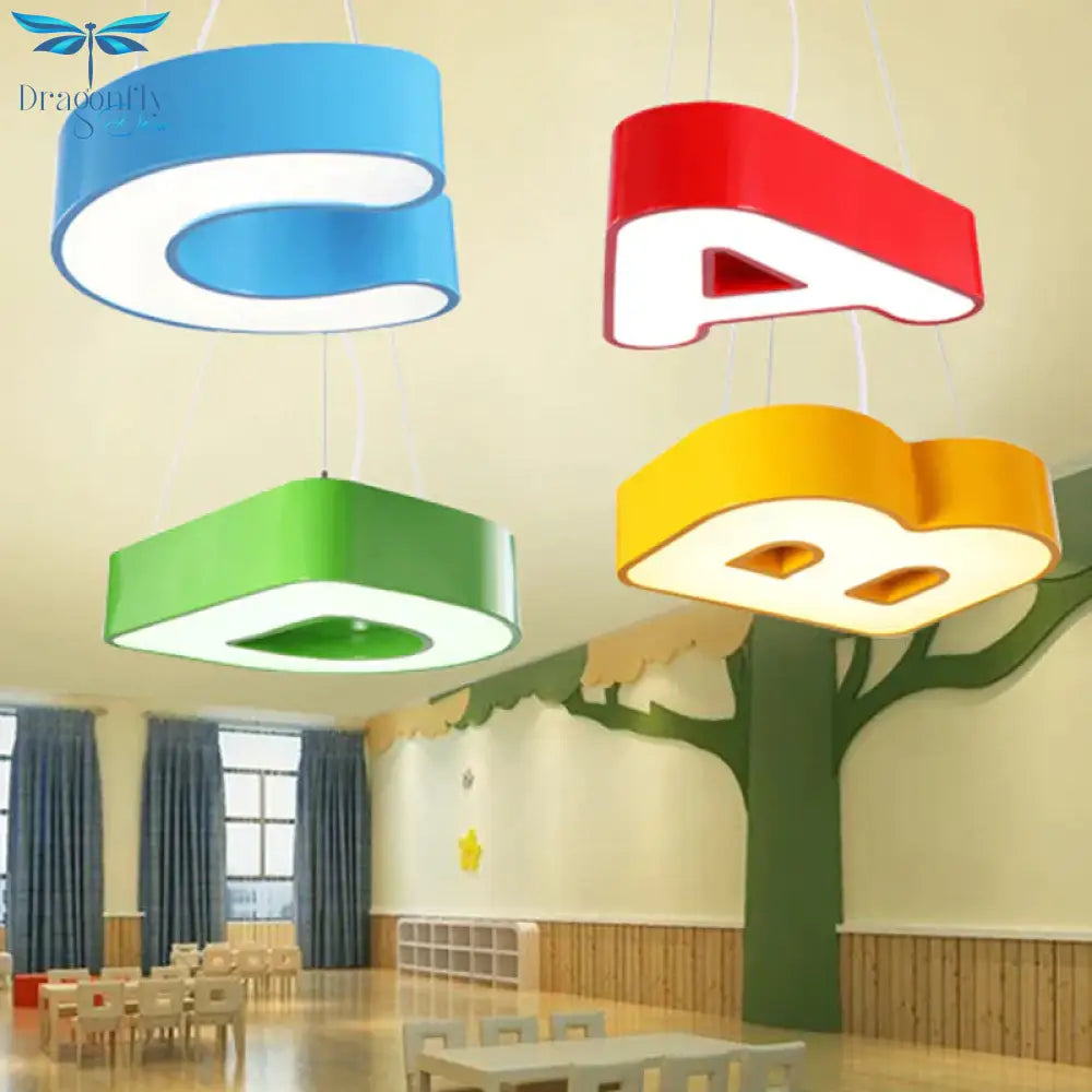18’/23.5’ Wide Alphabet Flush Mount Lighting Kids Metal Red/Blue/Green Led Ceiling Light