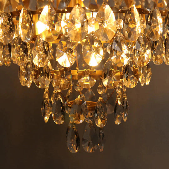 French Retro All Copper Crown Crystal Chandelier Living Room Dining Cloakroom Pendant