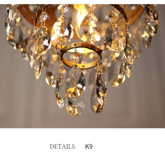 French Retro All Copper Crown Crystal Chandelier Living Room Dining Cloakroom Pendant