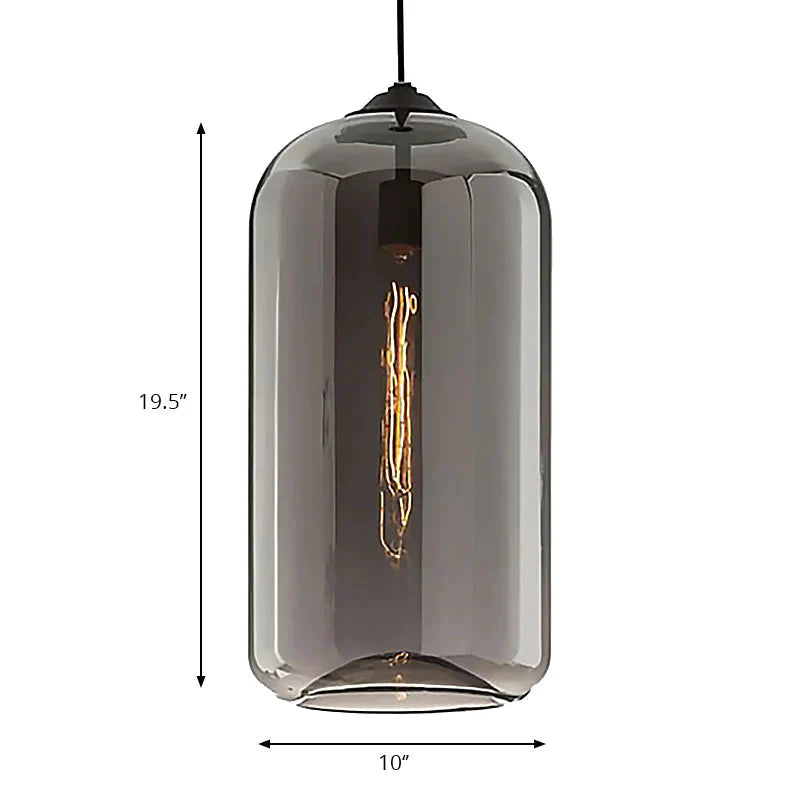 Contemporary Style Clear/Amber/Smoky Glass Cylindrical Pendant Light