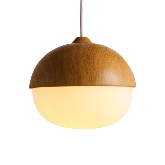Alwaid - Japanese Style Glass &amp; Wood Pendant Light 1 Nut Shaped Hanging