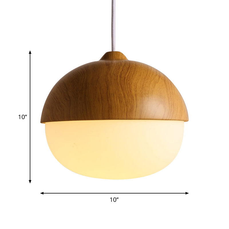 Alwaid - Japanese Style Glass &amp; Wood Pendant Light 1 Nut Shaped Hanging