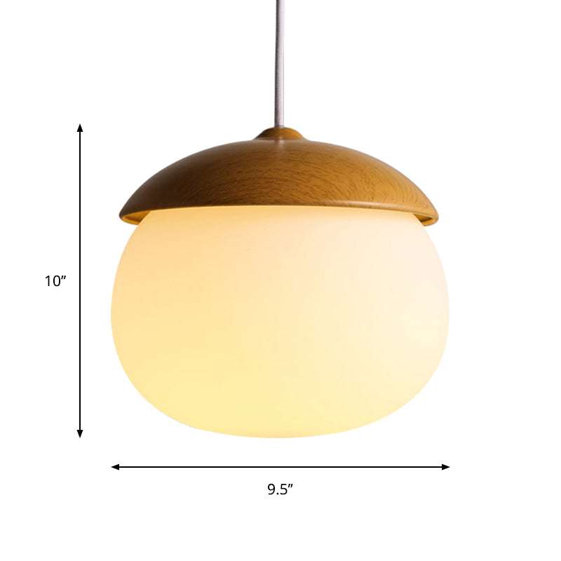 Alwaid - Japanese Style Glass &amp; Wood Pendant Light 1 Nut Shaped Hanging