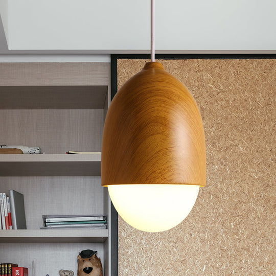 Alwaid - Japanese Style Glass &amp; Wood Pendant Light 1 Nut Shaped Hanging / C