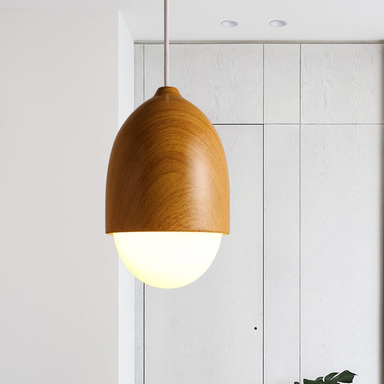 Alwaid - Japanese Style Glass &amp; Wood Pendant Light 1 Nut Shaped Hanging