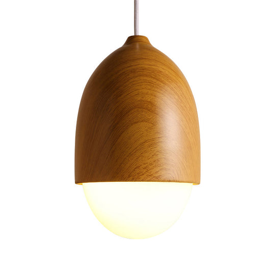 Alwaid - Japanese Style Glass &amp; Wood Pendant Light 1 Nut Shaped Hanging