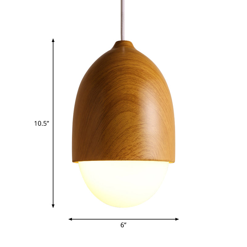 Alwaid - Japanese Style Glass &amp; Wood Pendant Light 1 Nut Shaped Hanging