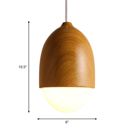 Alwaid - Japanese Style Glass &amp; Wood Pendant Light 1 Nut Shaped Hanging