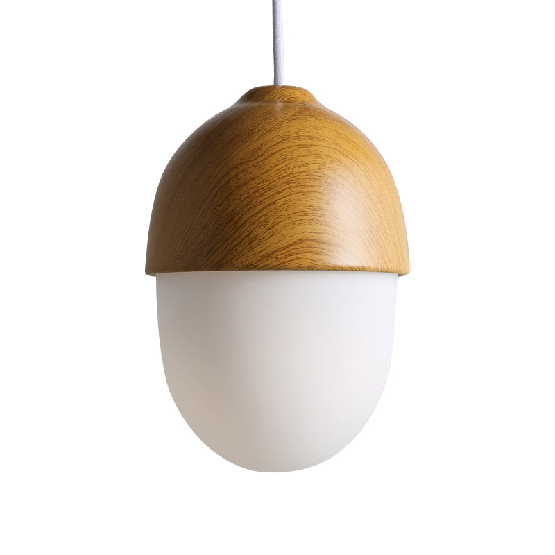 Alwaid - Japanese Style Glass &amp; Wood Pendant Light 1 Nut Shaped Hanging