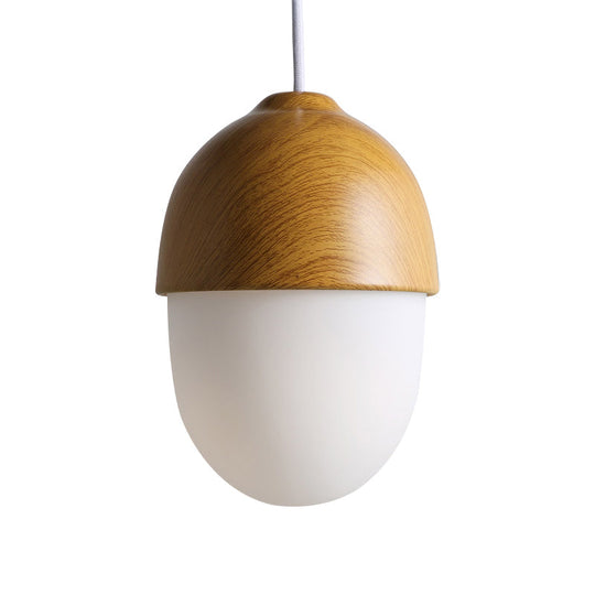 Alwaid - Japanese Style Glass &amp; Wood Pendant Light 1 Nut Shaped Hanging