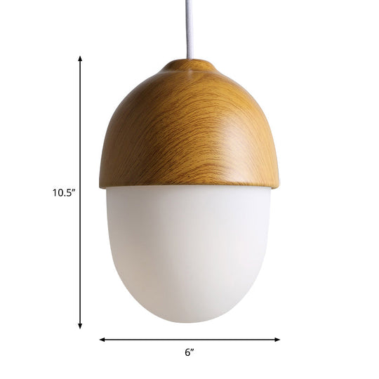 Alwaid - Japanese Style Glass &amp; Wood Pendant Light 1 Nut Shaped Hanging