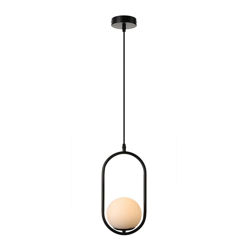 Lara - Modern Globe Pendant Lighting White Glass 1/2 Lights Black/Gold Hanging Ceiling Lamp For