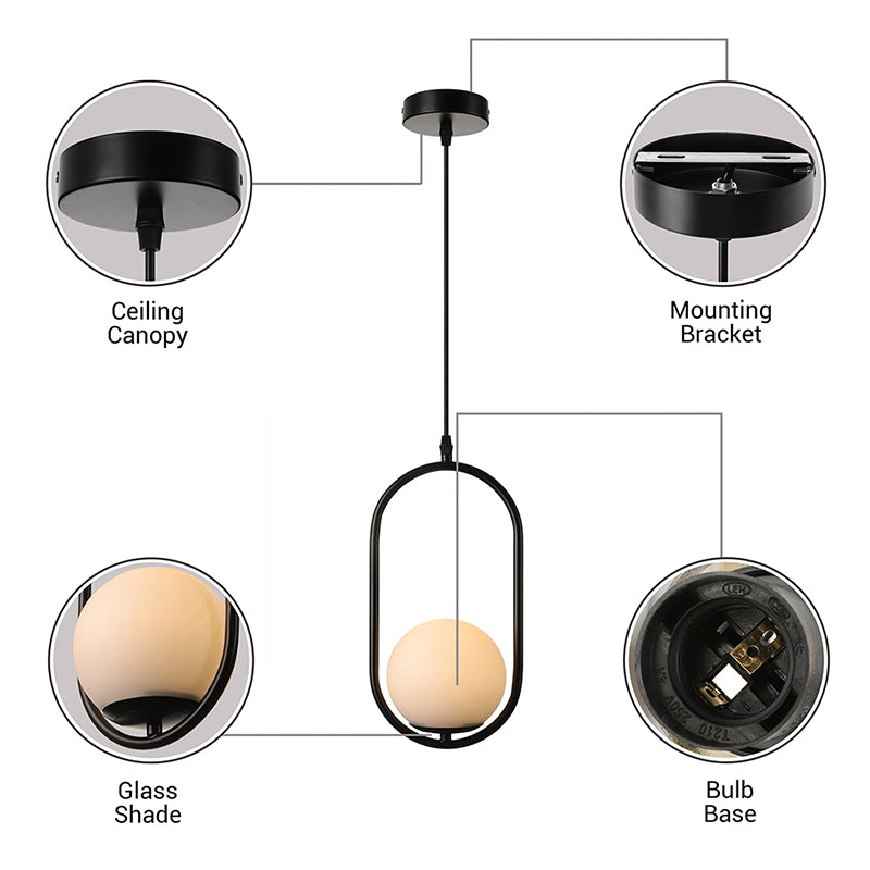 Lara - Modern Globe Pendant Lighting White Glass 1/2 Lights Black/Gold Hanging Ceiling Lamp For