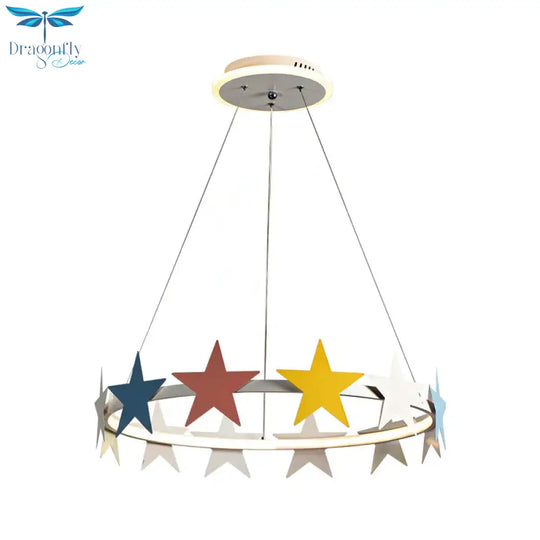 19.5’/23.5’ Dia Metal Ring Chandelier Light With Star Decoration Cartoon Led Suspension In