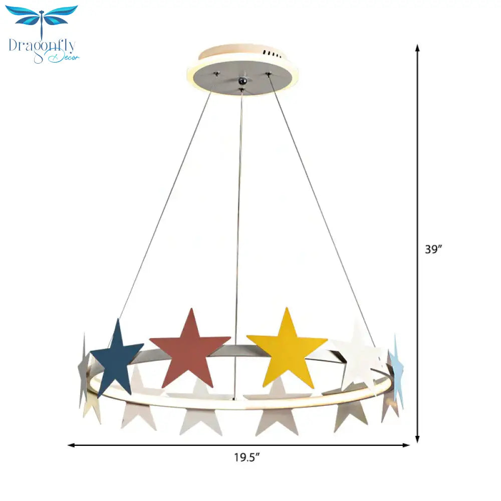 19.5’/23.5’ Dia Metal Ring Chandelier Light With Star Decoration Cartoon Led Suspension In