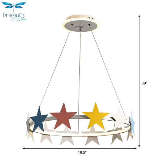 19.5’/23.5’ Dia Metal Ring Chandelier Light With Star Decoration Cartoon Led Suspension In