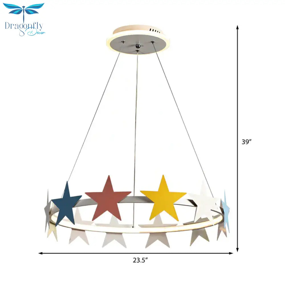 19.5’/23.5’ Dia Metal Ring Chandelier Light With Star Decoration Cartoon Led Suspension In