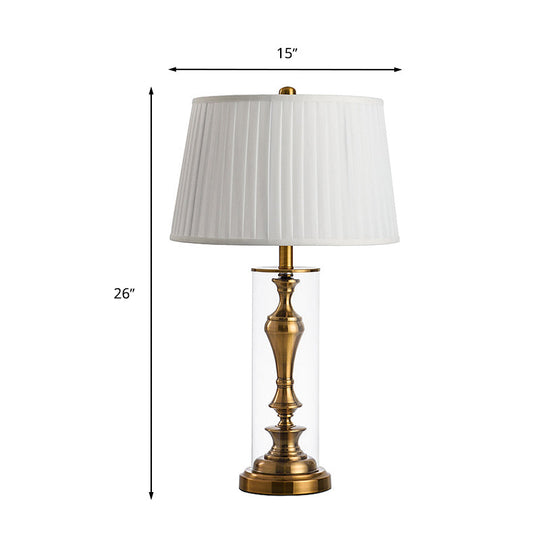 Amaya - Gold 1 Light Night Table Countryside Fabric Empire Shade Nightstand Lamp With Metal