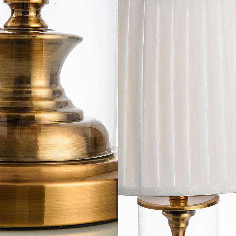 Amaya - Gold 1 Light Night Table Countryside Fabric Empire Shade Nightstand Lamp With Metal