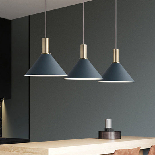 Sofia - Nordic Dark Blue Cone Hanging Lamp 3 Bulbs Multi - Light Pendant For Chen Bar