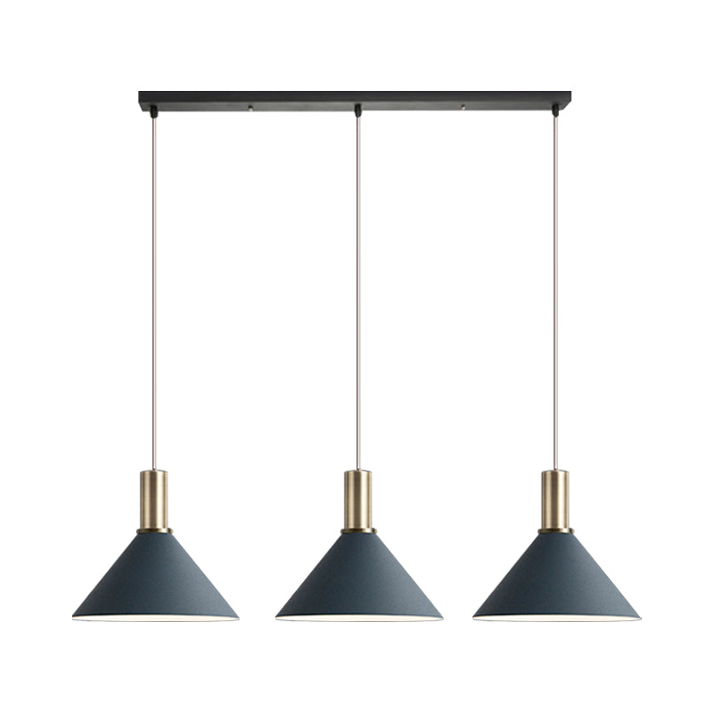 Sofia - Nordic Dark Blue Cone Hanging Lamp 3 Bulbs Multi - Light Pendant For Chen Bar