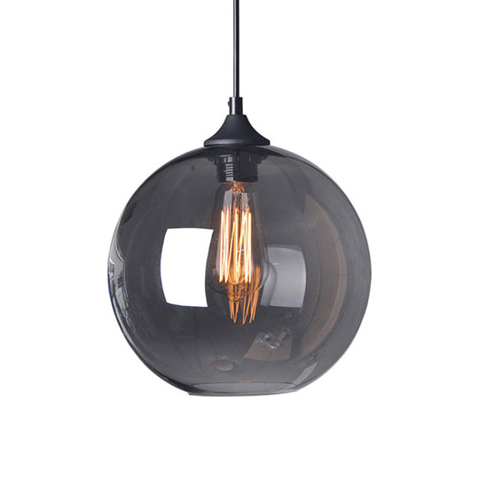 Alessandra - 8/10/12 W Globe Bistro Pendulum Light: Industrial Smoke Grey Glass
