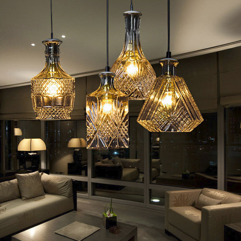 Michã¨le - Modern Clear Glass Wine Decanter Pendant Lamp Loft Single - Bulb Chen Bar Hanging