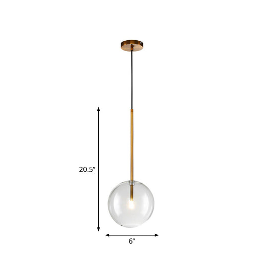 Sylvie - Minimalist Single Gold Pendant: Clear Glass Globe Suspension Lighting