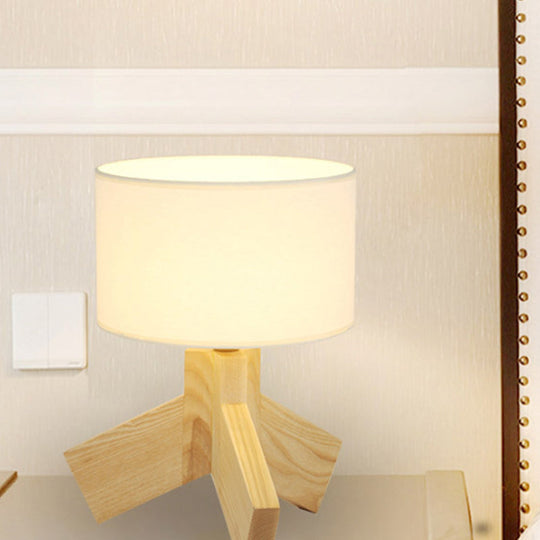 Chloe - [Nordic Drum Fabric Table Light Nordic Single Bulb Wood 3 - Leg Night Stand Lamp For Bedroom