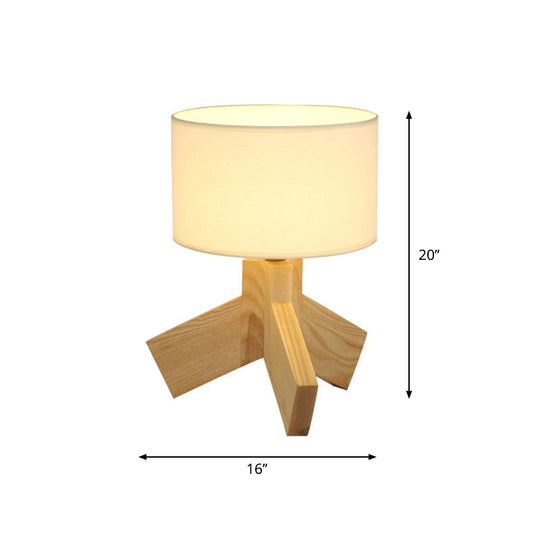 Chloe - [Nordic Drum Fabric Table Light Nordic Single Bulb Wood 3 - Leg Night Stand Lamp For Bedroom