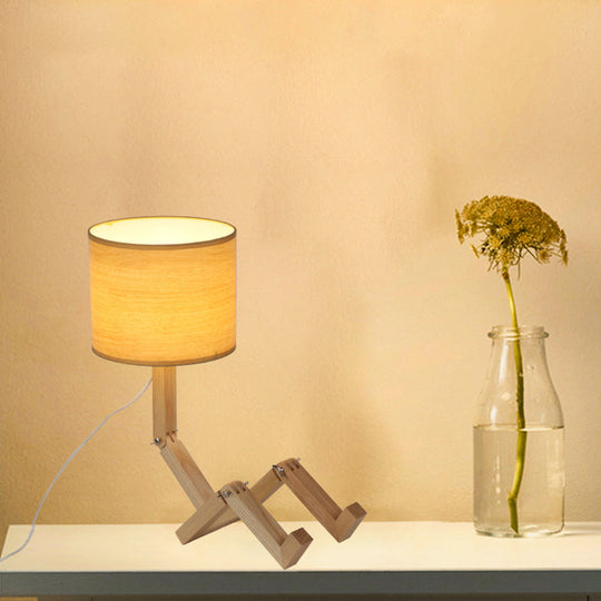 Valentina - Wooden Man - Shaped Table Lamp With Book Rack And Fabric Shade Beige