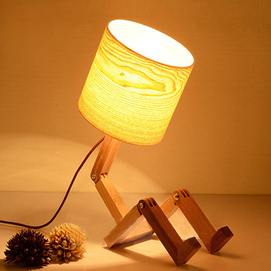 Valentina - Wooden Man - Shaped Table Lamp With Book Rack And Fabric Shade