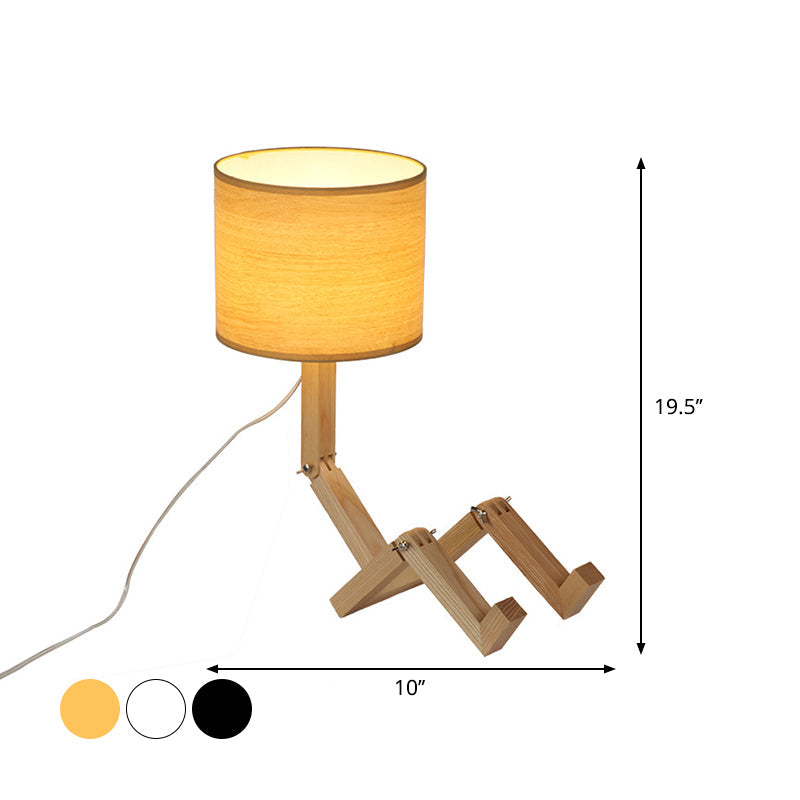 Valentina - Wooden Man - Shaped Table Lamp With Book Rack And Fabric Shade