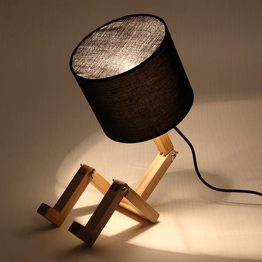 Valentina - Wooden Man - Shaped Table Lamp With Book Rack And Fabric Shade Black