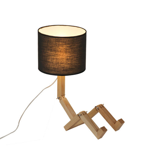 Valentina - Wooden Man - Shaped Table Lamp With Book Rack And Fabric Shade
