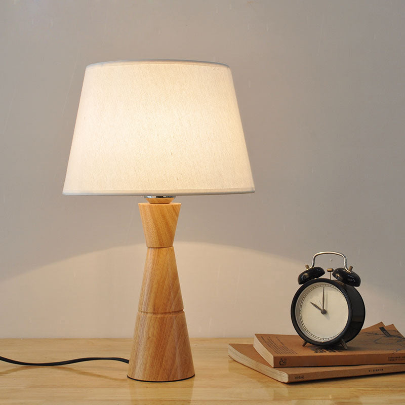 Victoria - Nordic Fabric Wood Table Lamp With Funnel Base
