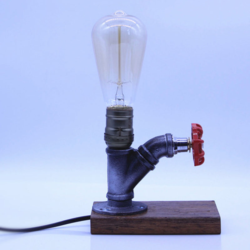Ashley - Silver Metal Finish Night Lamp Faucet - Like Single Industrial Style Table Light With